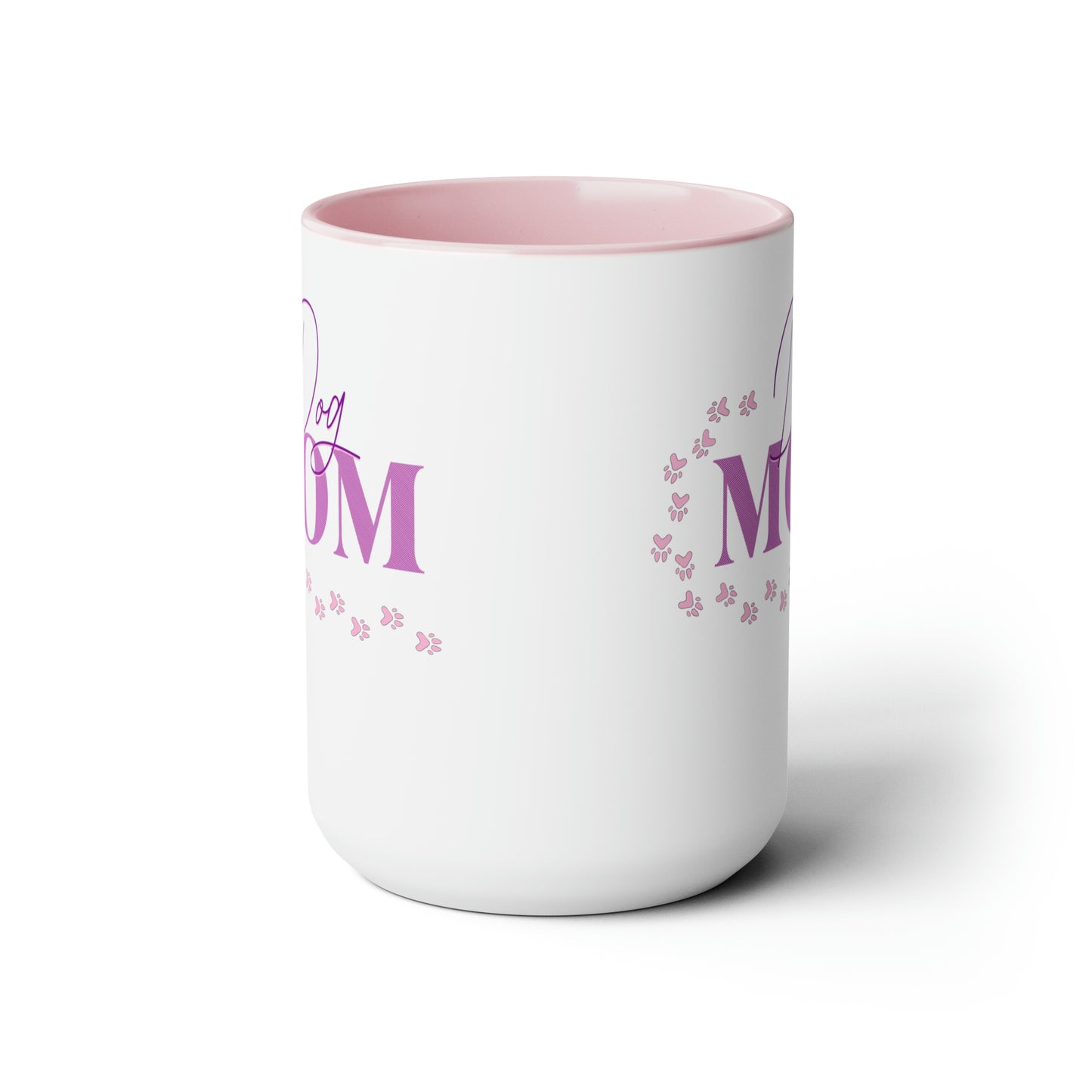 Dog Mom Pink Coffee Mug, 15oz Paw Prints Pink and Purple design